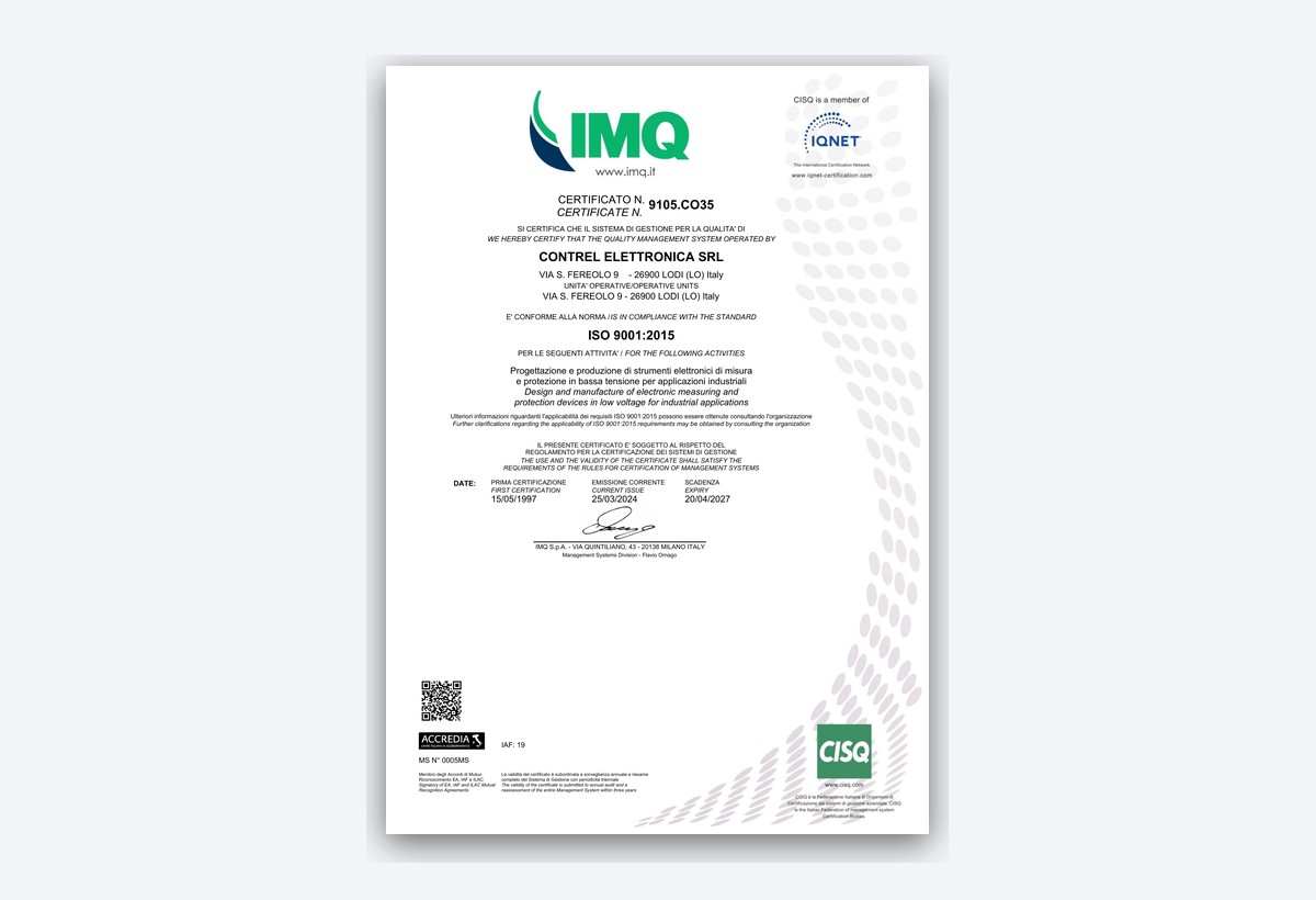 ISO 9001:2015 - IMQ certificate