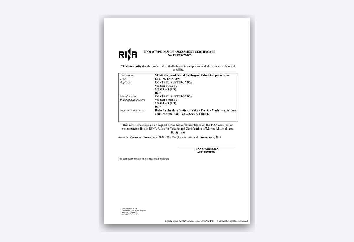 RINA product certifications - Contrel elettronica